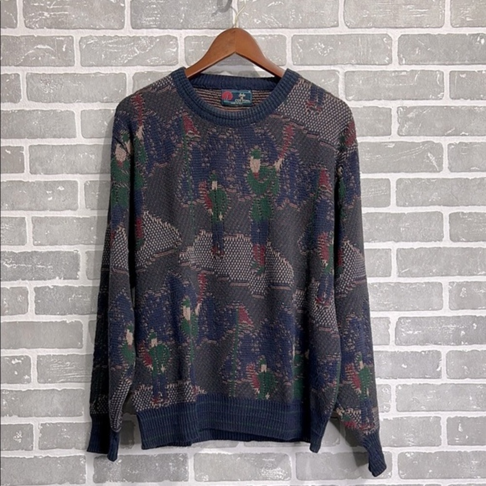 Vintage Golf Sweater Novelty Knit Grandpa Core Crewneck Isle of Cotton Men’s Med - Picture 3 of 14